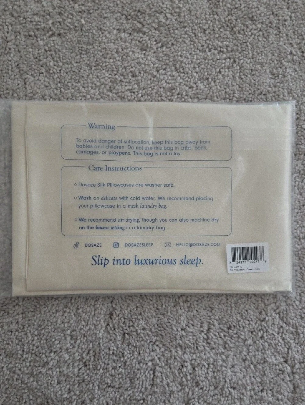 Dosaze 100% Pure Mulberry Silk Queen Pillowcase 22 Momme - Ivory